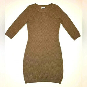 Calvin Klein Women’s Textured knit Midi Dress Taupe Brown Size - Large